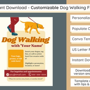 Dog Walker Flyer | Dog Walking Template | Canva Template | Personalize & Customize | Instant Download | Pet Services