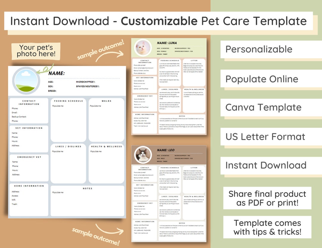 Customizable Pet Care Guide Pet Sitter Guide Canva Template INSTANT Customizable Pet Care Guide Pet Sitter Guide Canva Template INSTANT