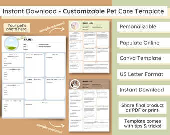 Customizable Pet Care Guide | Canva Template (Digital Download)