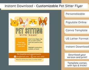 Ulotka dla opiekuna zwierząt | Szablon opieki nad zwierzętami | Szablon Canva | Personalizuj i dostosuj | Natychmiastowe pobranie | Usługi dla zwierząt