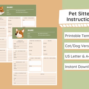 Pet Sitter Instructions | Pet Sitter Notes | Pet Sitter Checklist | Dog Sitter | Cat Sitter | Pet Sitter Printable | Pet Sitter Template PDF