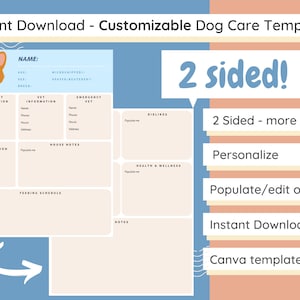 Dog Sitter Guide | Pet Care Information | Canva Template | Double Sided | INSTANT DIGITAL DOWNLOAD | Pet Management | Pet Wellness