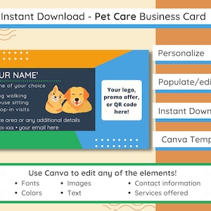 Pet Care Business Card Template | Dog Walker | Pet Sitter | Grooming or Training | Editable Business Card | Printable Business Card