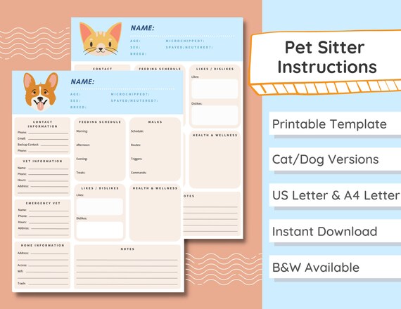 Pet Sitter Instructions Pet Sitter Notes Pet Sitter Etsy