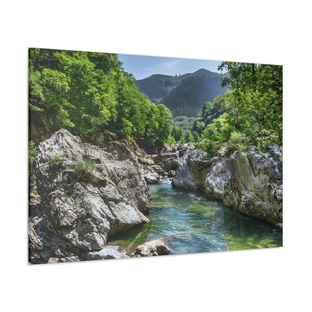 River Flows Between the Big Rocks on the Mountain on Canvas Wall Art ...