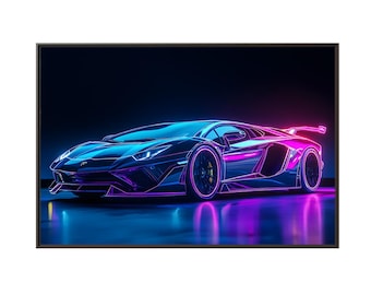 ネオンランボルギーニキャンバスプリント：抽象的なスポーツカー