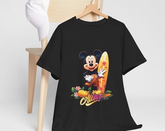 Surfing Cartoon Mouse T-shirt | Retro Beach Surfboard Aloha Graphic. Mickey Mouse Surf tshirt, Disney Surfing t-shirt, Anime Sport Tee,