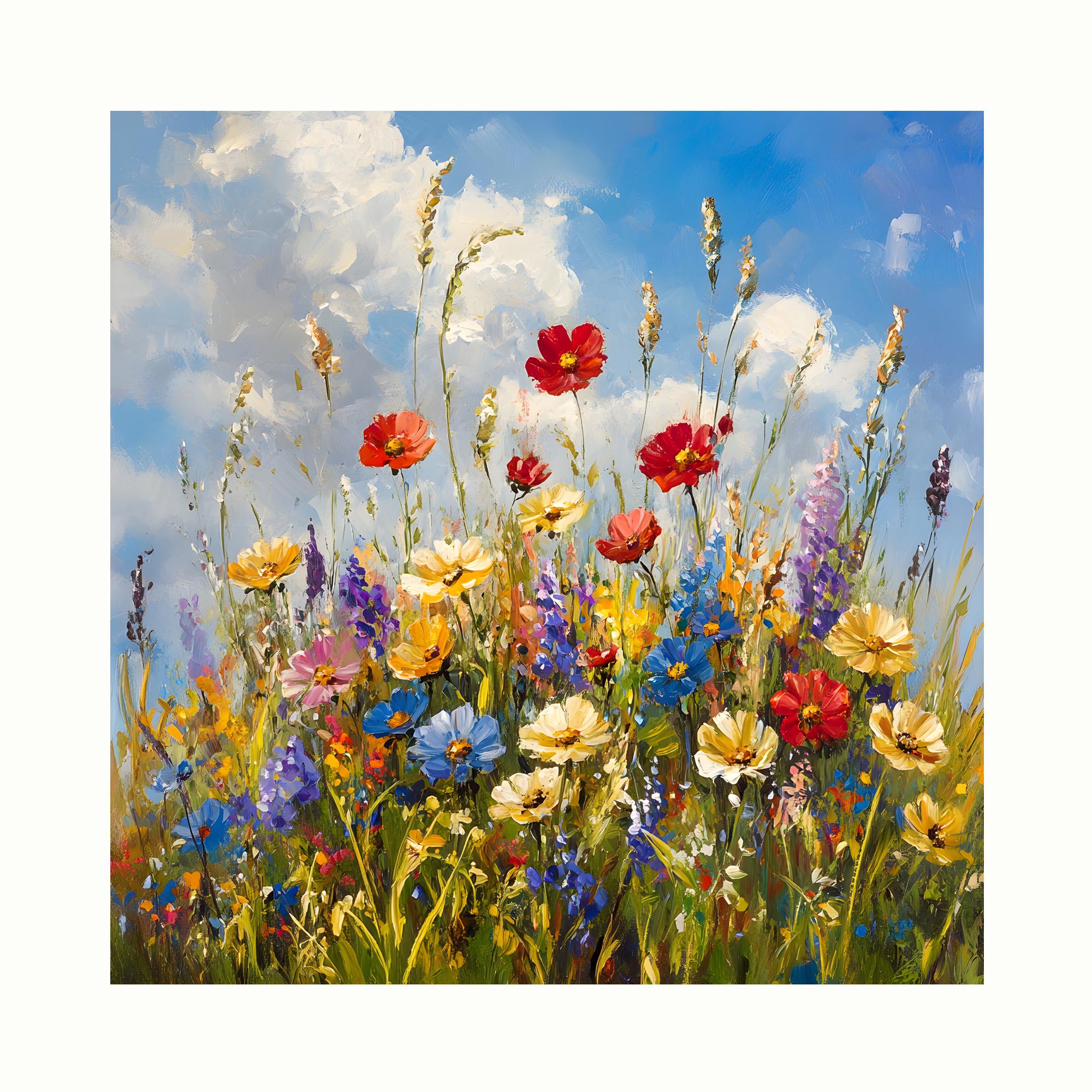 Canvas Print, Wildflowers Field Oil Painting Wall Art Poster, Home