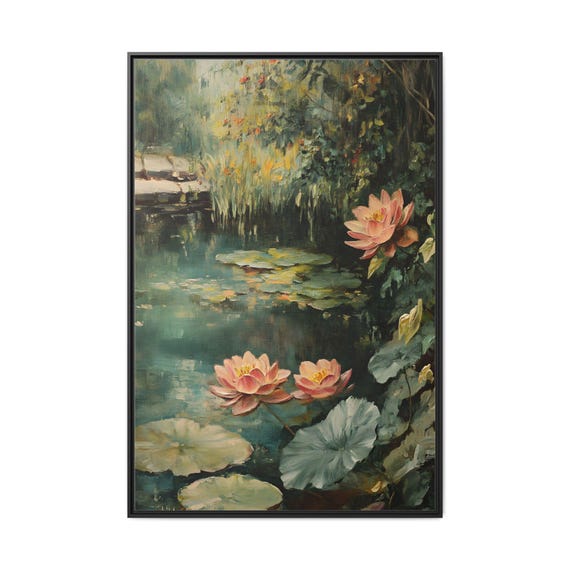 水面の花 絵画 ウォールアートプリント、水面に浮かぶ美しい蓮の花のポスター、油絵