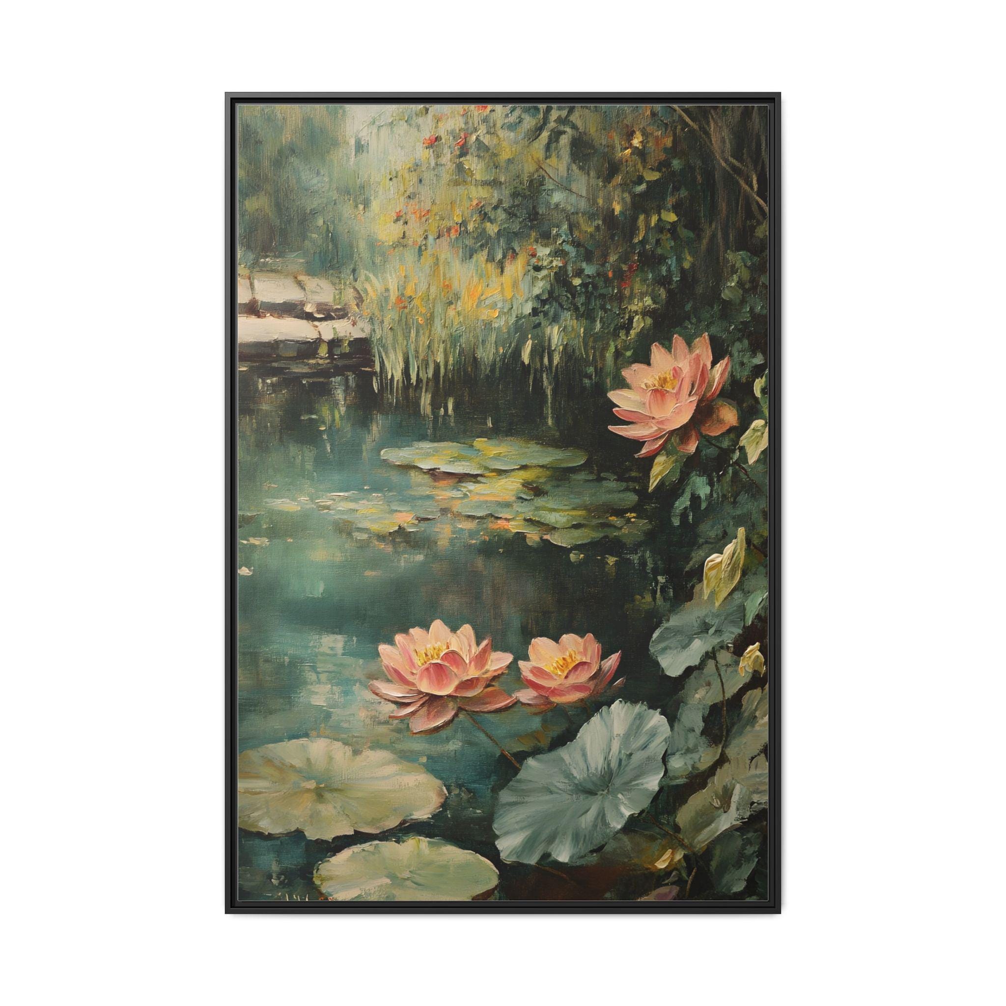 ウォールアートプリント、水面に浮かぶ美しい蓮の花のポスター、油絵