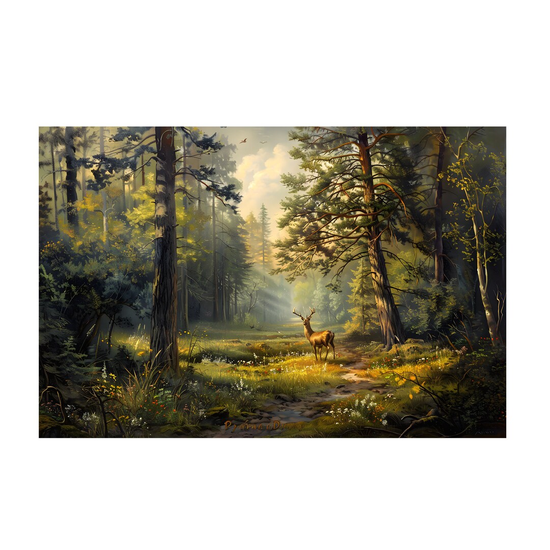 Beautiful Pine Forest Landscape Oil Painting on Canvas Wall Art Print ...
