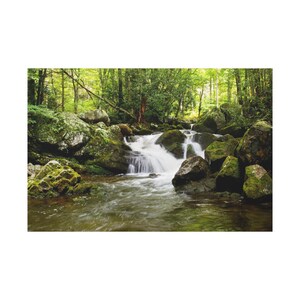 Waterfall On The Deep Tropical Forest On Canvas Wall Art Print. Small Water Fall Flowing Water Among Stones For home Decor And Office.