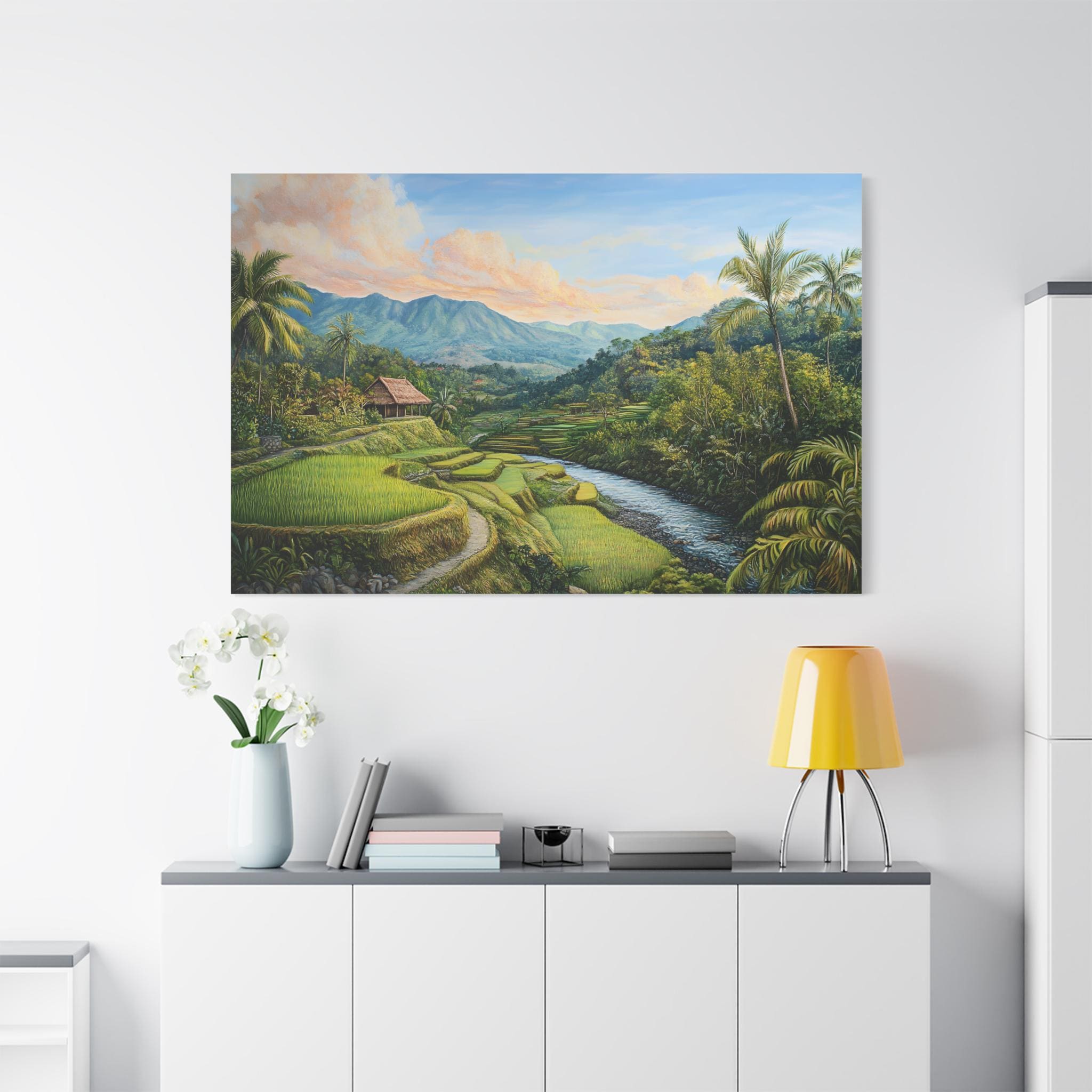 Cagbas Rice Field Beautiful Green Rice Field Landscape on Mountain in Bali Oil Painting ...