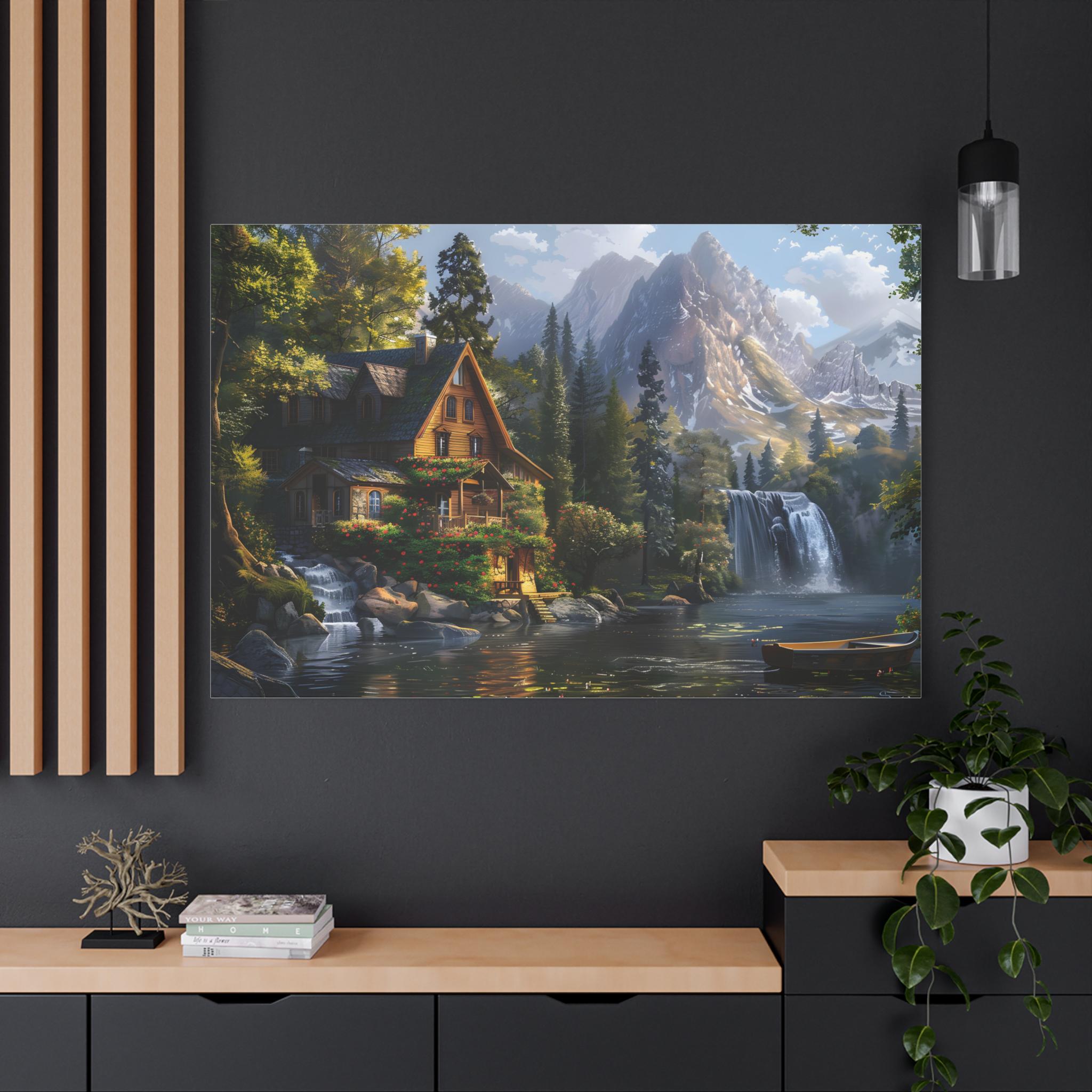 High Quality River and Mountain Landscape Oil Painting on Canvas Wall ...