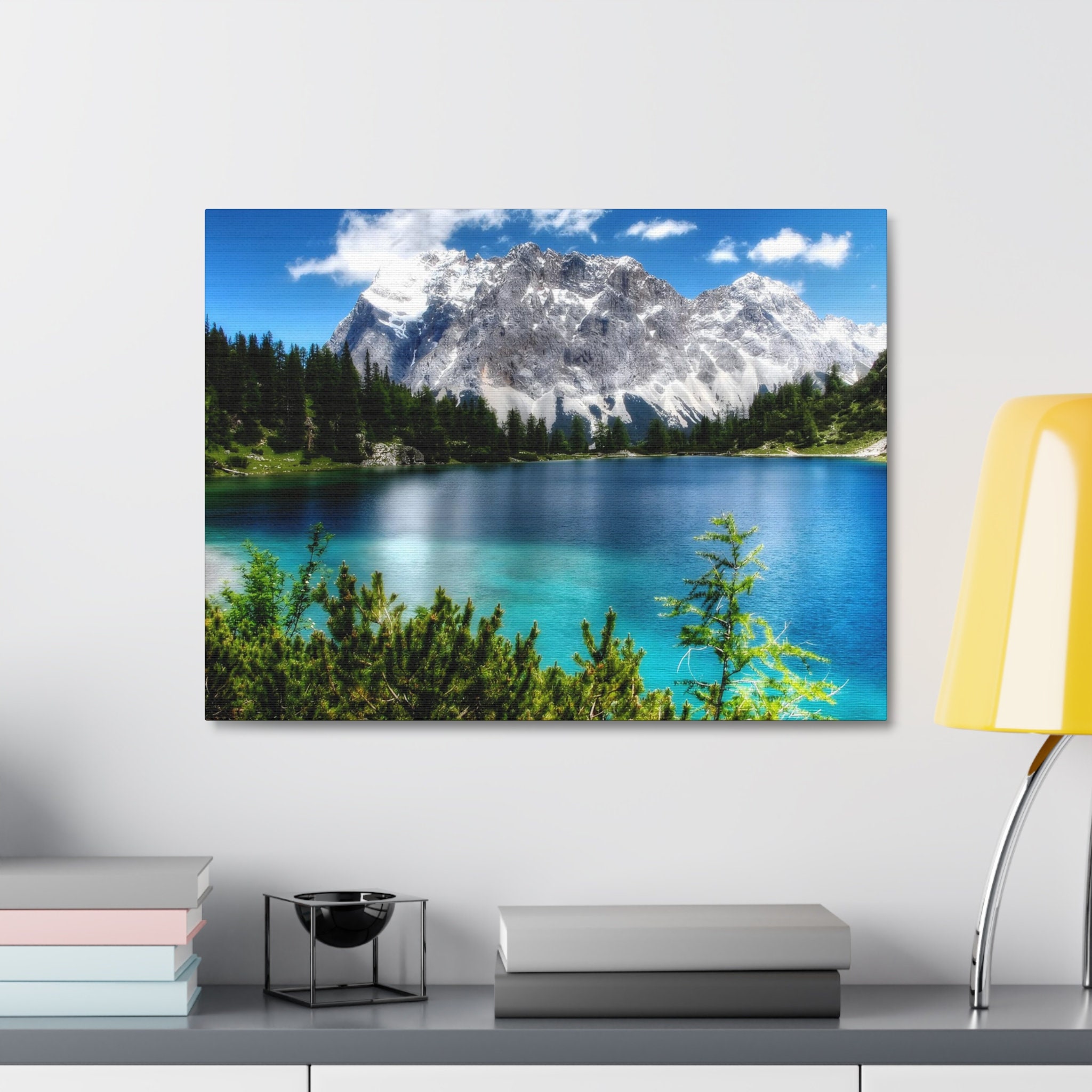 Curated visual reference: Mountain Lake View Bathroom Wall Reference: Nature View Of Mountain And Lake Landscape On Canvas Wall