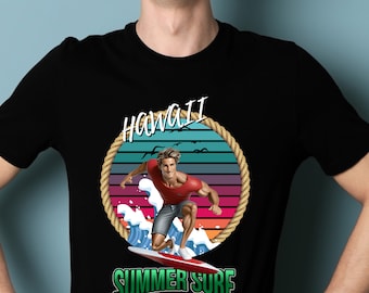 Hawaii Summer Surf T-shirt, Gift for Surfer, Summer Vibes Shirt, Beach Shirt, Hawaii Tee, Surfing T-shirt, Paradise Beach Sunset Shirt