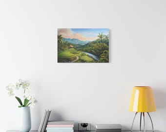 バリ島の山の美しい緑の田んぼの風景油絵キャンバス壁アートプリント
