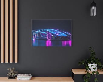 ランボルギーニ・アヴェンタドールのスーパーカーを青いネオンカラーで