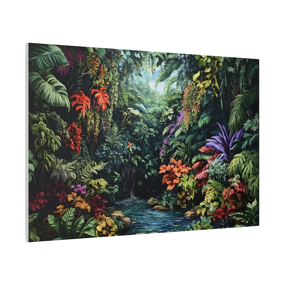 キャンバスプリント、熱帯ジャングルの熱帯雨林の植物、油絵ウォール