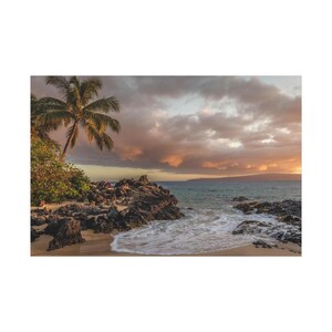Sunset On The Beautiful Beach On Canvas Wall Art Print. Coconut Tree On Sea Beach For Home Decor And Office