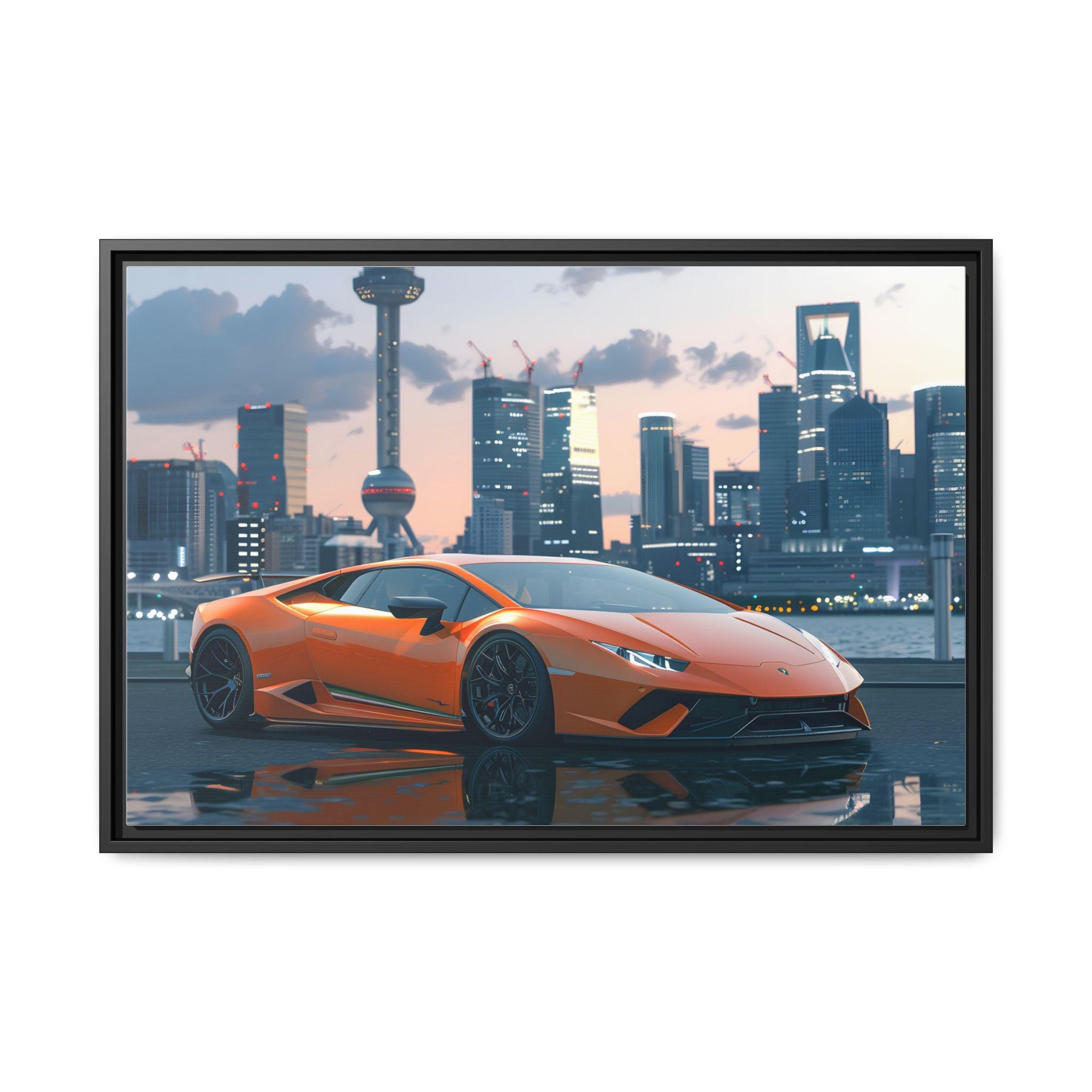 Cool Lamborghini Huracan Car on Tokyo City on Canvas Wall Art
