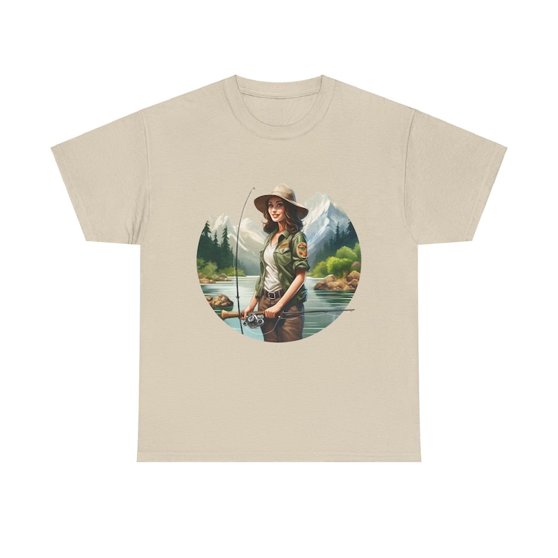 T-shirt Girl Scouts vissen, cadeau vissen, shirt vissen voor haar, cadeaus vissen minnaar, zwaar katoen uniseks T-shirt afbeelding 3