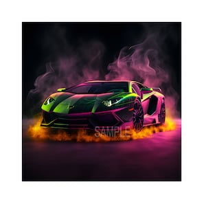 Lamborghini aventador On Neon and Smoke On Digital Download Wall art. Cool Lamborghini Supercar For Poster home decor. Jpg