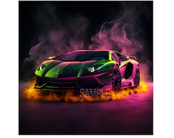 ランボルギーニ アヴェンタドールのネオンと煙のデジタルダウンロード