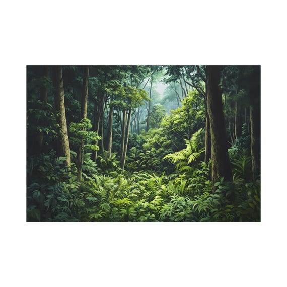 美しい緑豊かなトロピカルジャングルの油絵、キャンバスウォールアート