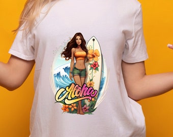 Aloha Tshirt, Summer Vibes, Tropical shirt, Hawaii Tshirt, Women aloha tee, beach tshirt, surf t-shirt, Unisex Heavy Cotton Tee