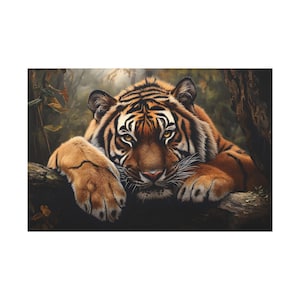 Canvas Print, Cute Siberian Tiger Oil Painting Wall Art, Home Decor, Animal Art, Wildlife Poster, Jungle Theme Room Decor