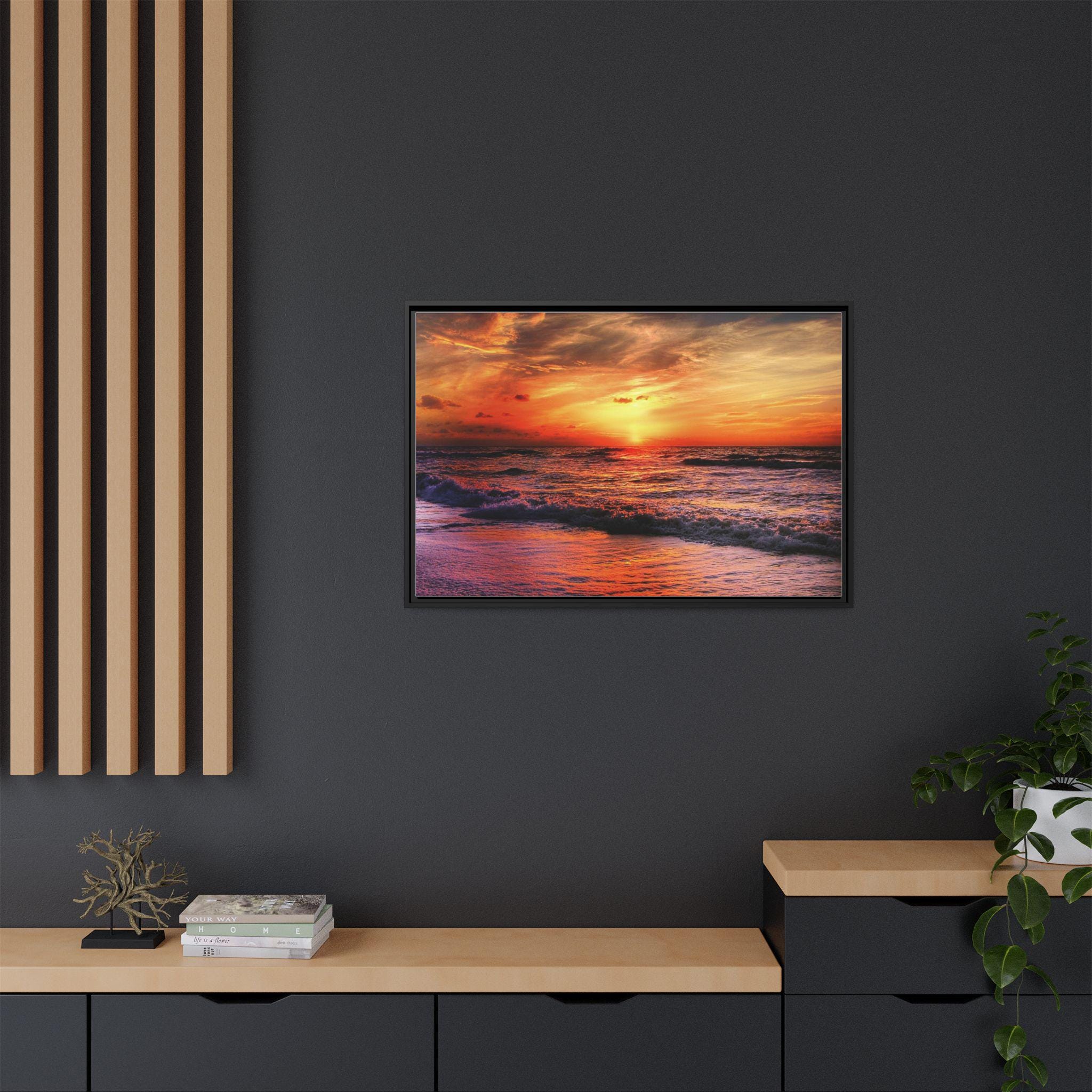 Sunset on Sea Beach Ocean White Sand Canvas Wall Art Print. Nature View ...