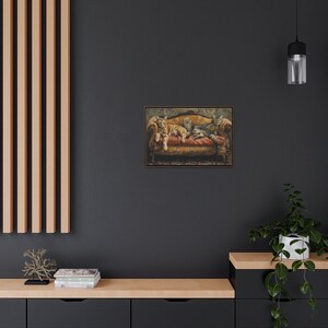 Orange Cat Sleep on Couch Oil Painting on Canvas Wall Art Print. Cute