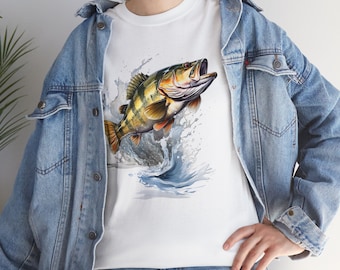 Jumping Bass Fish T-shirt,  Big Bas Fish on the Air Tee, Largemouth freshwater Fish tshirt, Gift for Fisher
