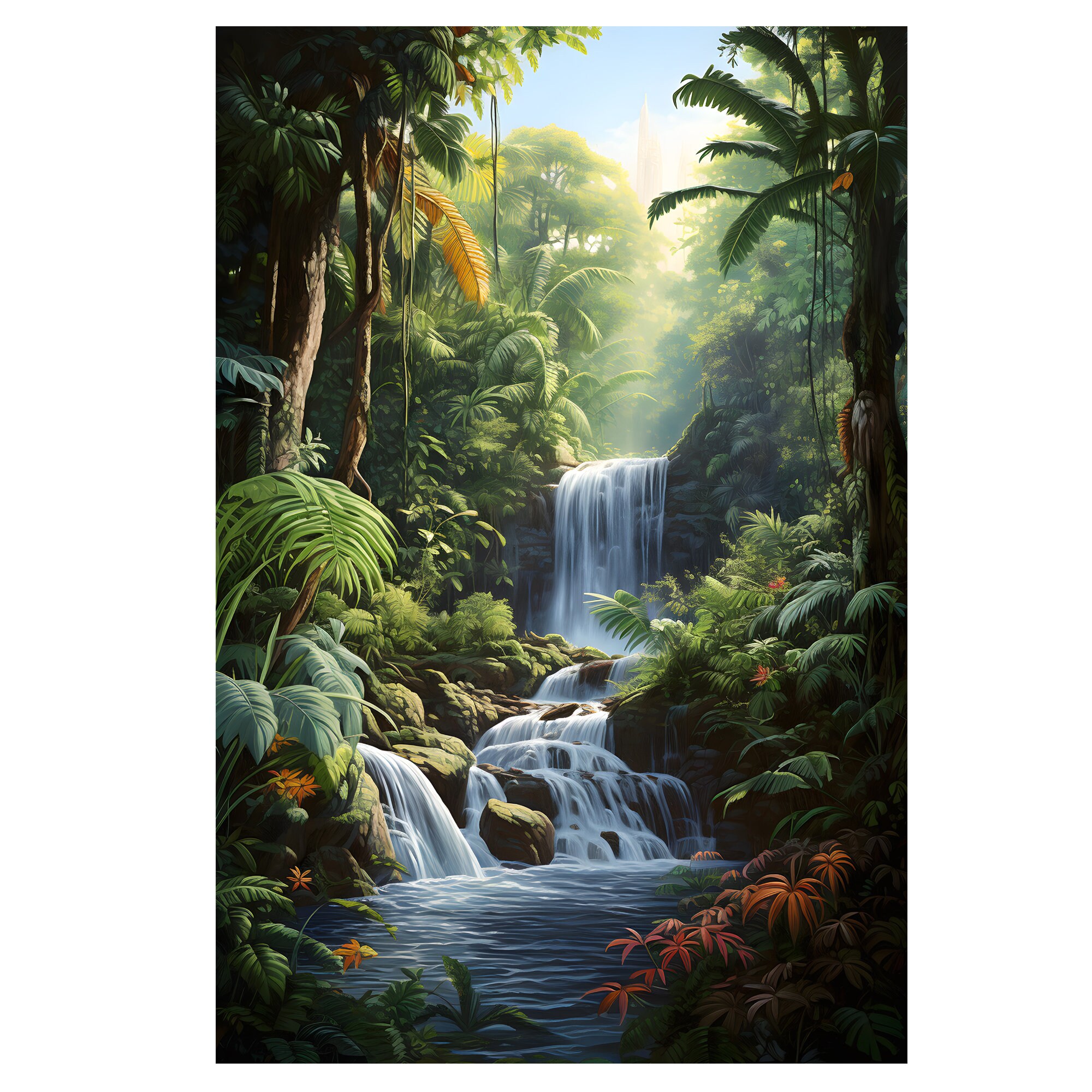 Beautiful Tropical Waterfall on the Deep Forest Oil Painting on Canvas ...