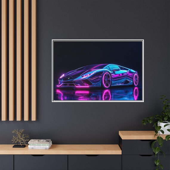 Cool Lamborghini Huracan Supercar, Canvas Wall Art Print, Neon