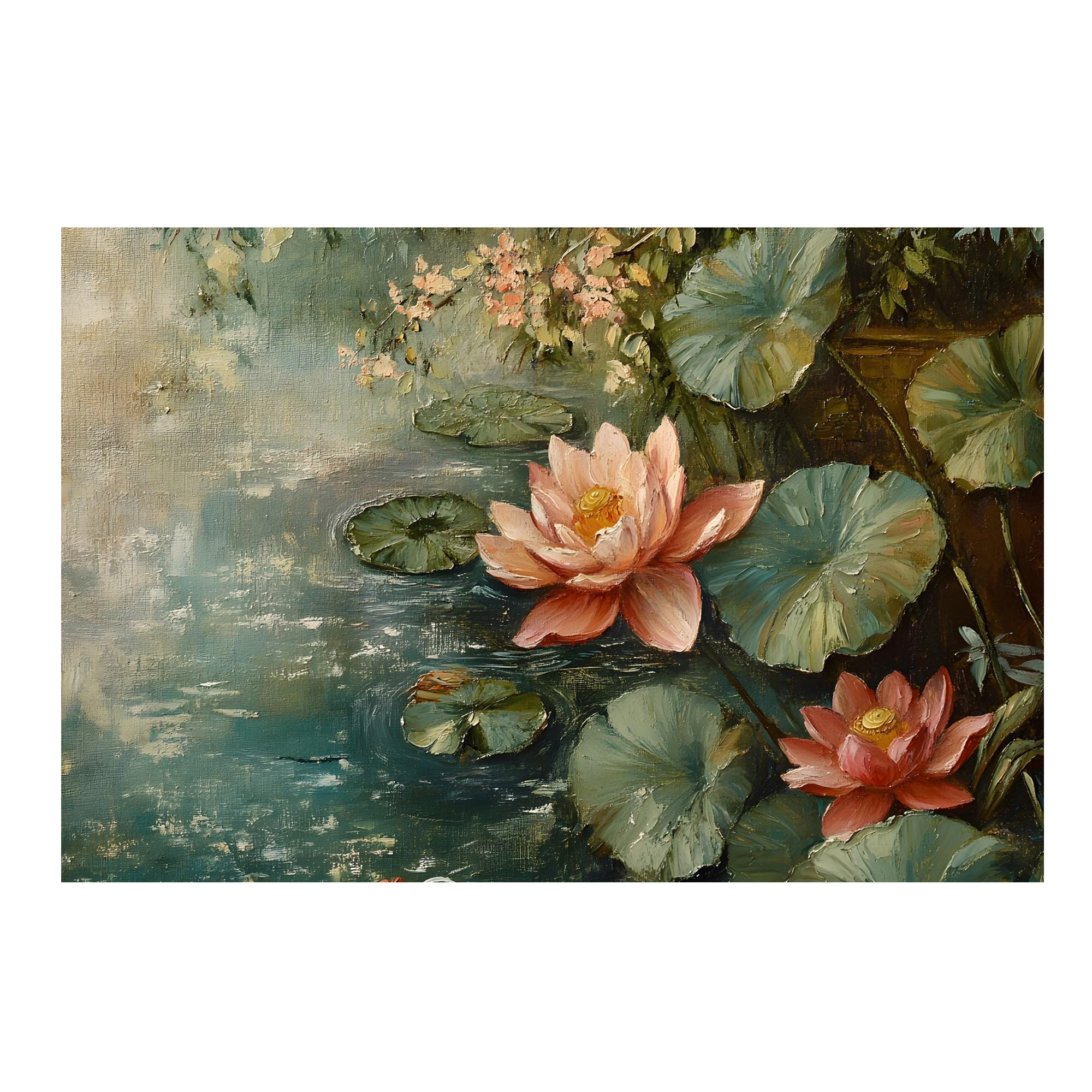 美しい蓮の花の油絵キャンバス壁アートプリントポスター、ストレッチ