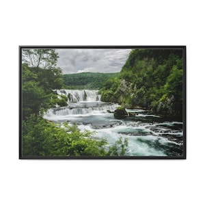 Beautiful Big Waterfall In Croatia On Canvas Wall Art Print. Krka National Park Water Fall For Home Decor And Office. Horizontal Style.