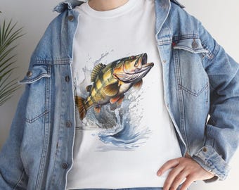 Jumping Bass Fish Tee | Largemouth Bass Splash Fishing Shirt.  Big Bas Fish on the Air Tee, Freshwater Fish tshirt, Gift for Fisher