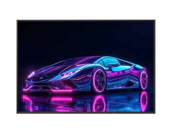 Cool Lamborghini Huracan Supercar, Canvas Wall Art Print, Neon
