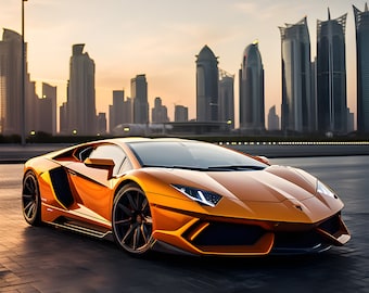 Lamborghini Aventador on Dubai city On Digital Download Wall Art. Beautiful Supercar Lamborghini Aventador on Poster For Home Decor. jpg