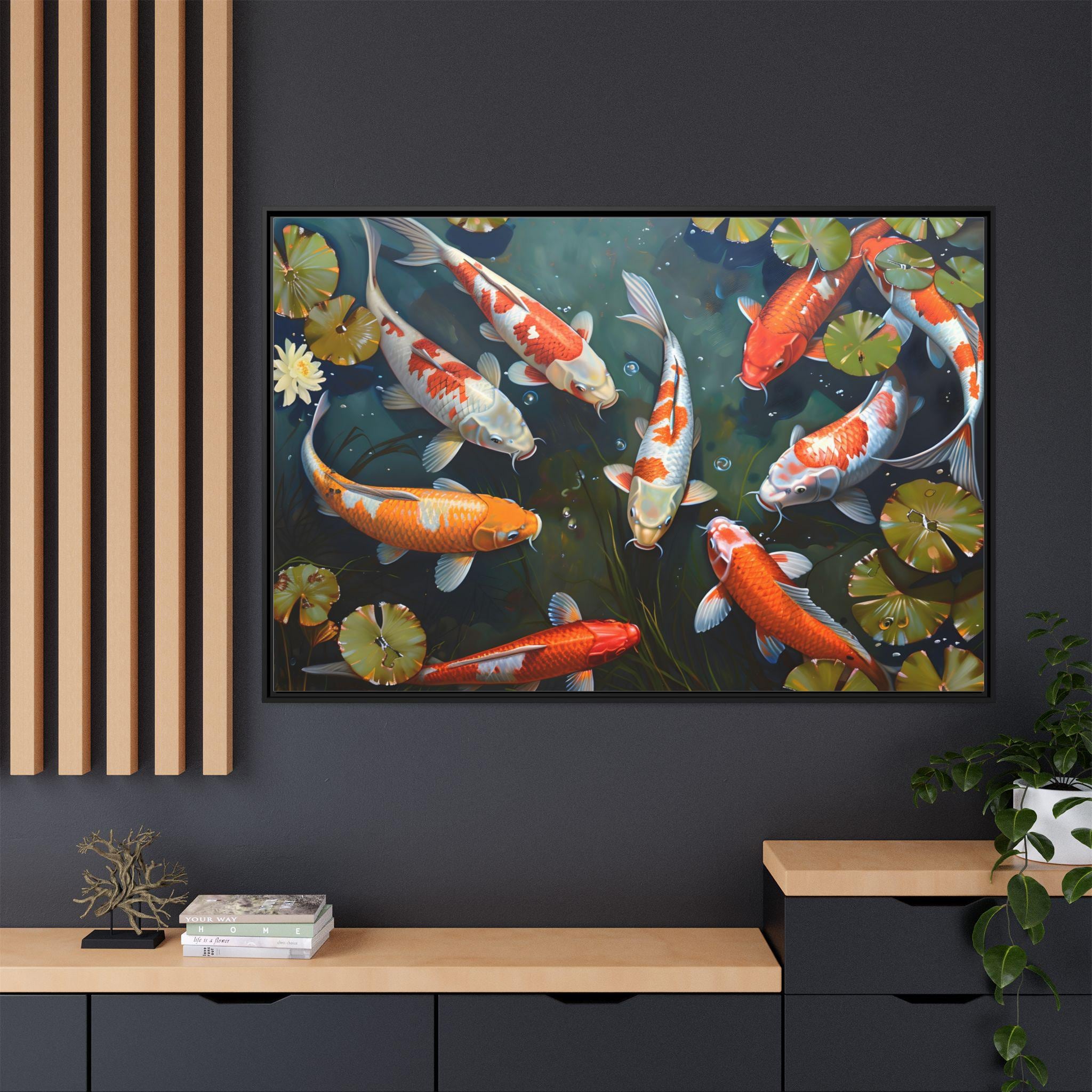 Poster Quadro Astratto 9 Pesci Koi Su Tela - Non Telato