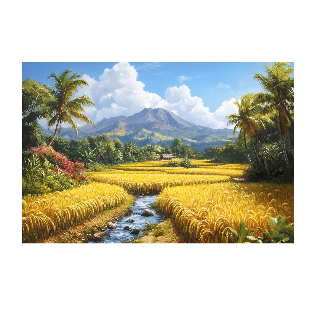Amazing Yellow Rice Field Oil Painting on Canvas Wall Art Print, Home ...