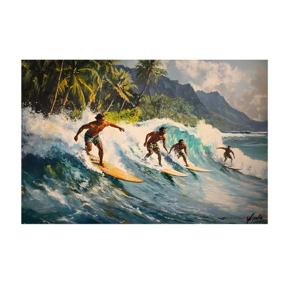 Quadro Su Tela Retrò Con Stampa Surf E Spiaggia, Cornice Inclusa, 30,5 X 40,6 Cm, Decorazione Da Parete Club Bar