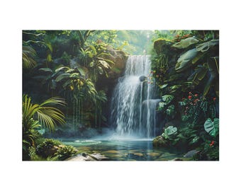 A Jungle Landscape and beautiful waterfall on forest on canvas wall art print. A Nice photo of tropical waterfalls for home decor..