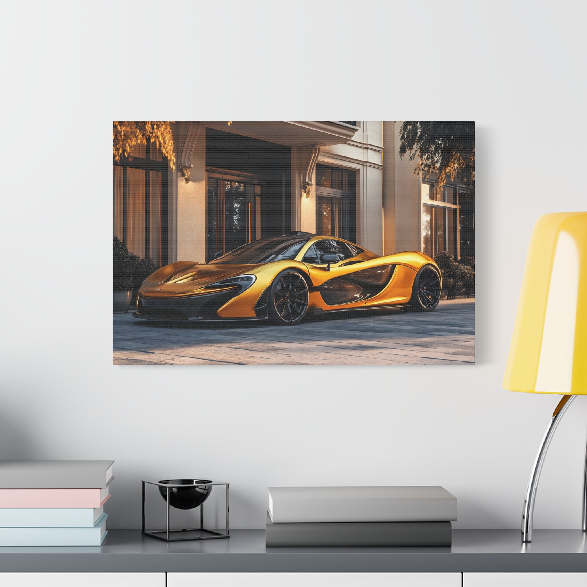 Beautiful Golden Mclaren P1 Car Parked on Hotel on Canvas Wall Art ...