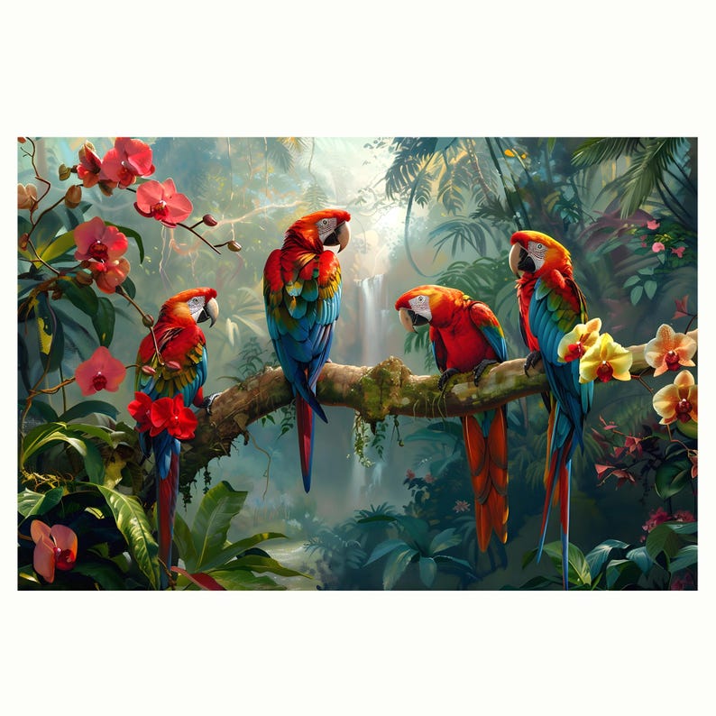 Image result for Beautiful Parrots and Orchid Flower Closed Waterfall on the Forest of ...