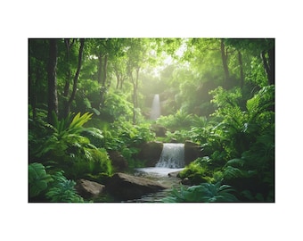 Canvas Print, Beautiful Jungle Waterfall Wall Art, Rainforest Morning Photo, Jungle Art Print, Home Decor, Tropical Nature Artwork, Greenery