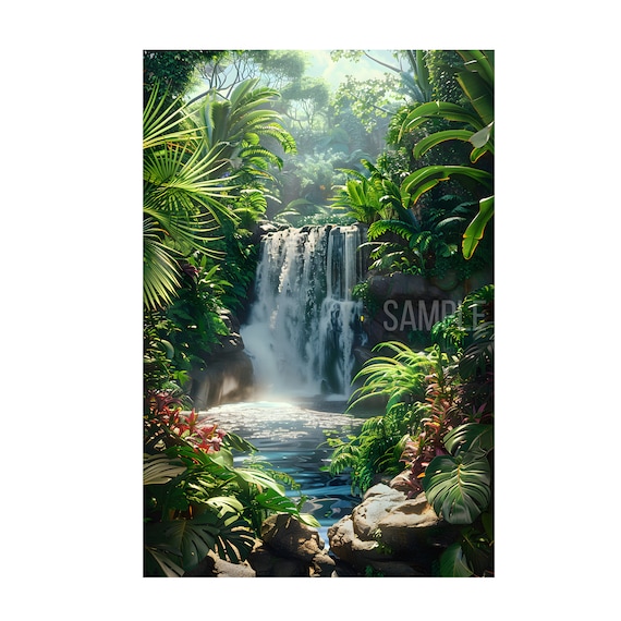 Tableau cascade forêt tropicale ambiance jungle