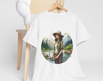 Tshirt de pêche des éclaireuses, cadeau de pêche, chemise de pêche pour elle, cadeaux pour les amateurs de pêche, t-shirt unisexe en coton épais